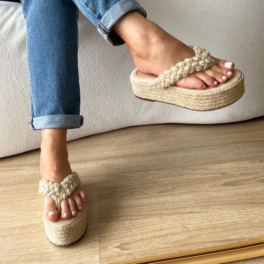 Sandália Tamanco Dedo Cordas Luna Bege Bege 7