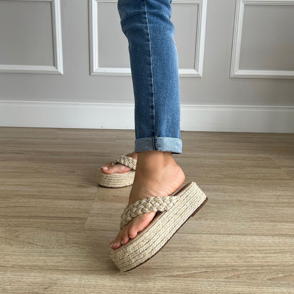 Sandália Tamanco Dedo Cordas Luna Bege Bege 8