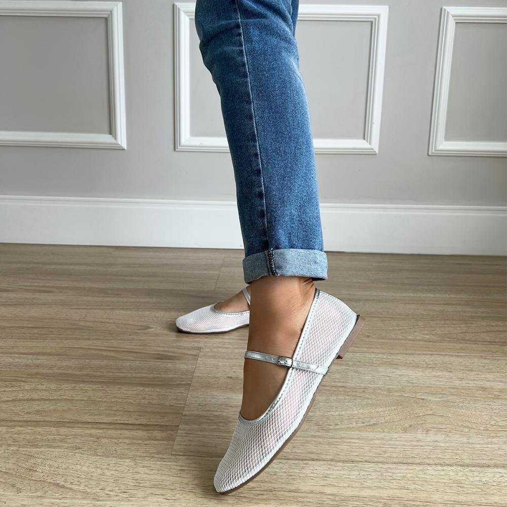 Sapatilha Helena Tela Prata Prata 8