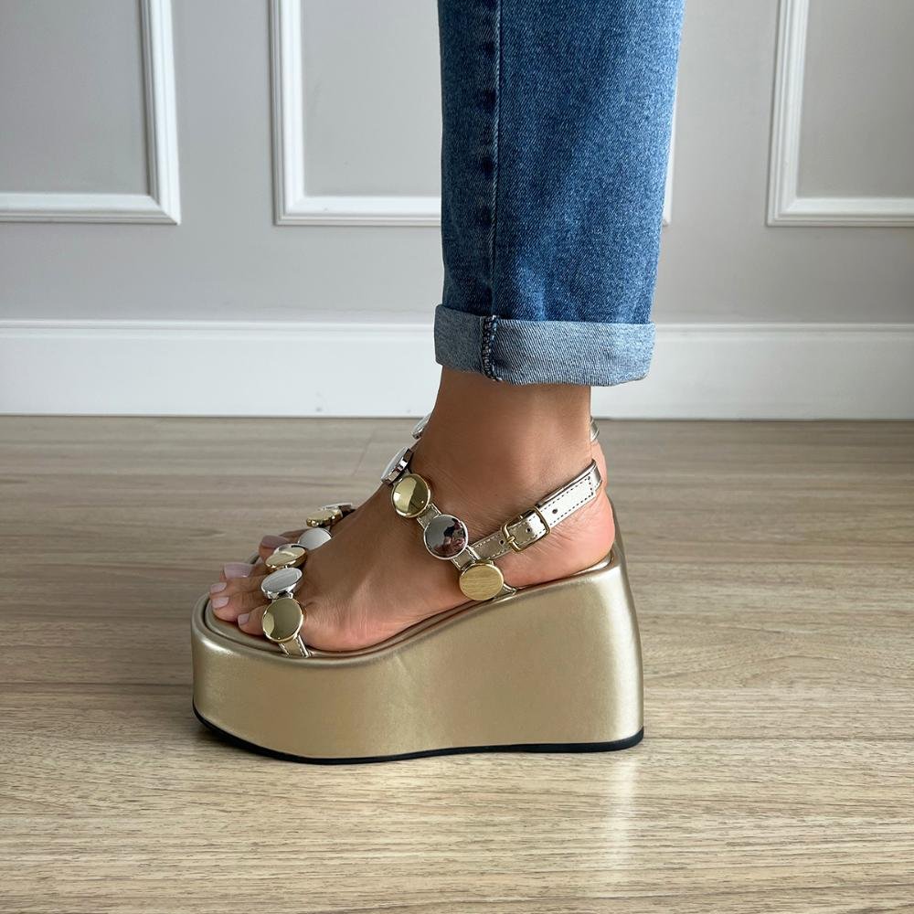 Sandália Plataforma Kaline Ouro Light Dourado 4