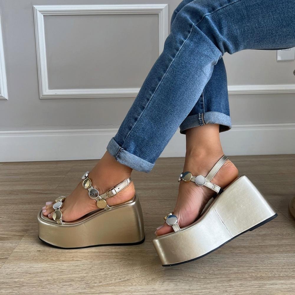 Sandália Plataforma Kaline Ouro Light Dourado 6