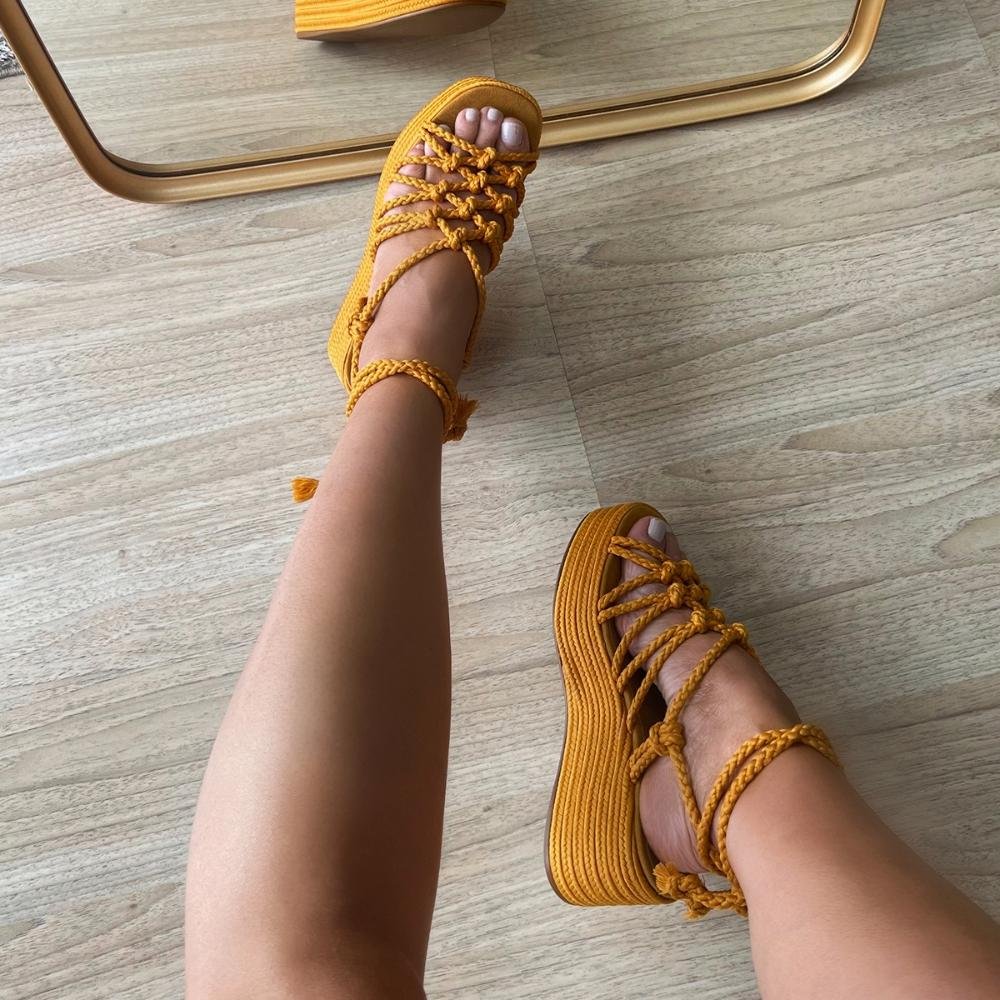 Sandália Plataforma de Cordas Brooke Mostarda Amarelo 3