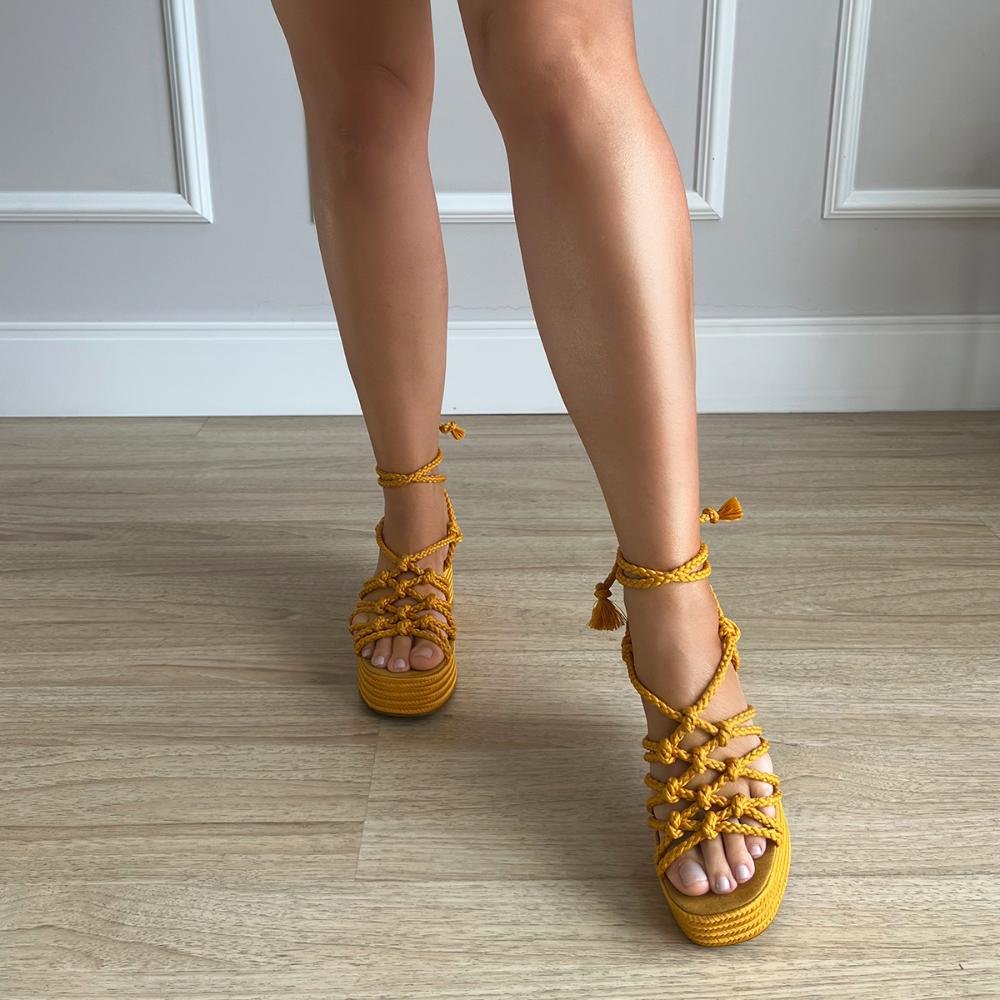 Sandália Plataforma de Cordas Brooke Mostarda Amarelo 4
