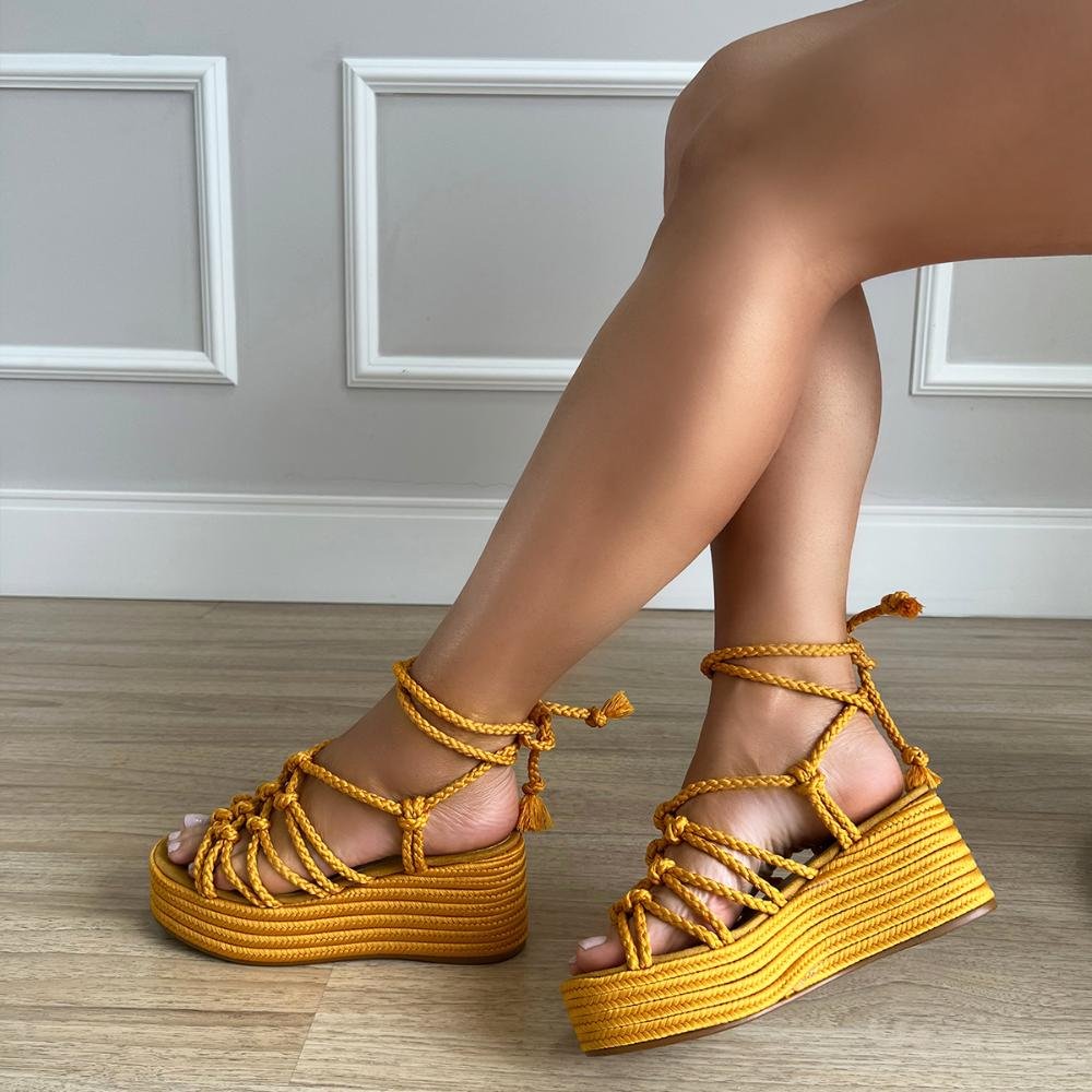 Sandália Plataforma de Cordas Brooke Mostarda Amarelo 5