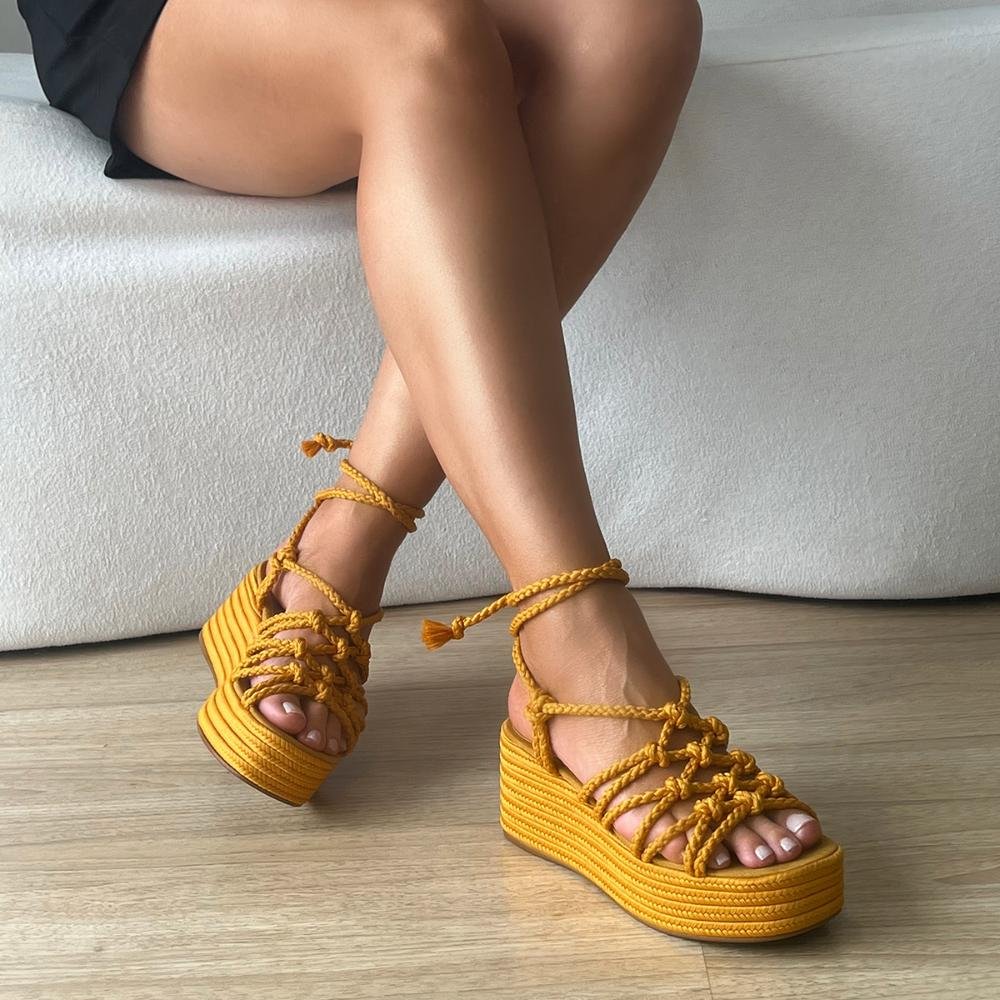 Sandália Plataforma de Cordas Brooke Mostarda Amarelo 6