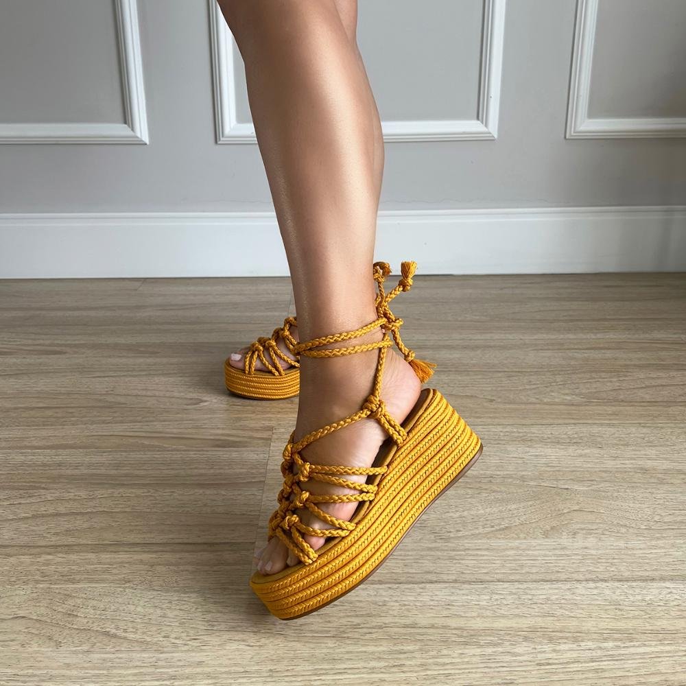 Sandália Plataforma de Cordas Brooke Mostarda Amarelo 7