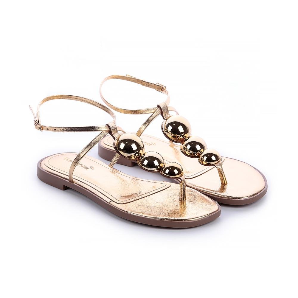 Sandália Rasteira Briana Bolas Dourada Dourado 3