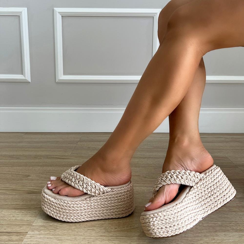 Tamanco Cordas Plataforma de Dedo Kelly Bege 7