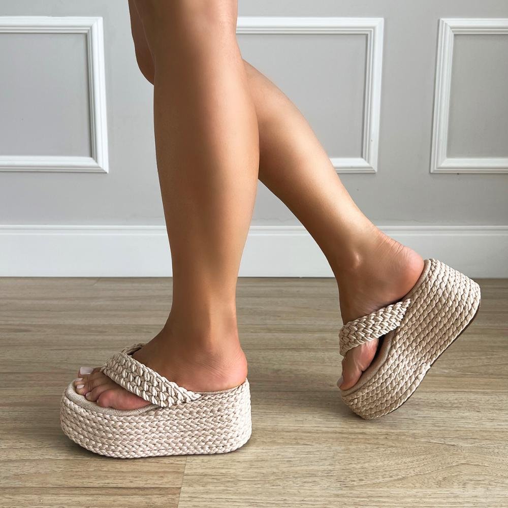 Tamanco Cordas Plataforma de Dedo Kelly Bege 8