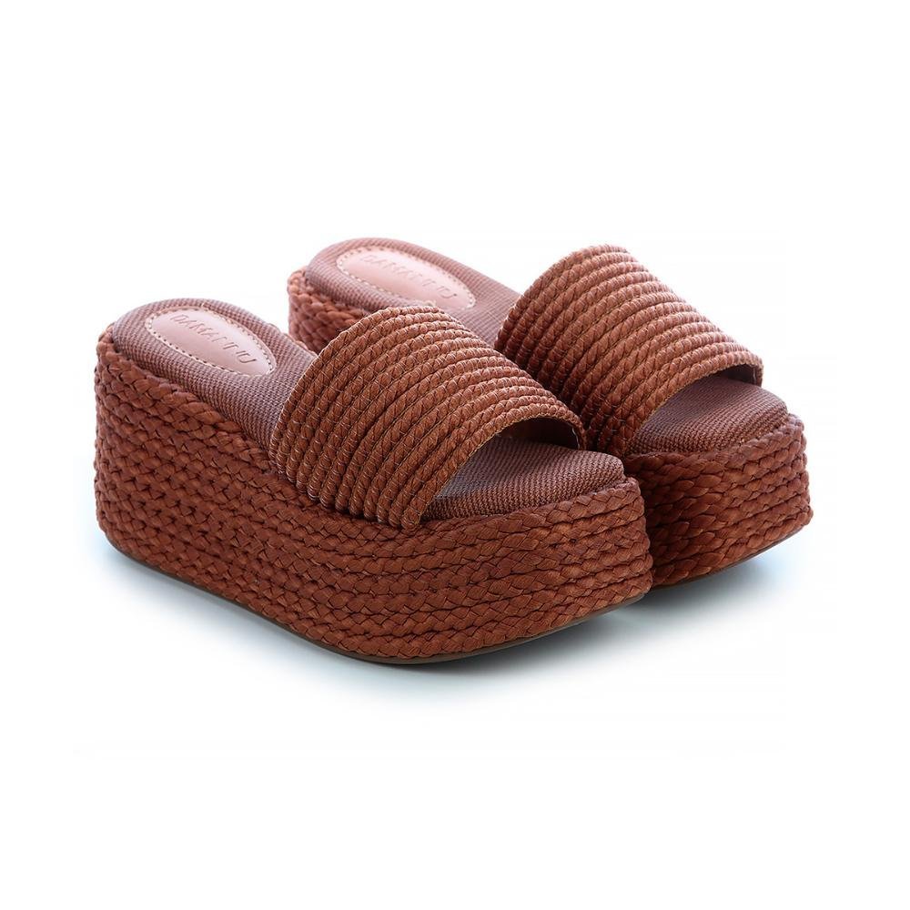Sandália Flat Plataforma Cordas Jully Caramelo Marrom 3