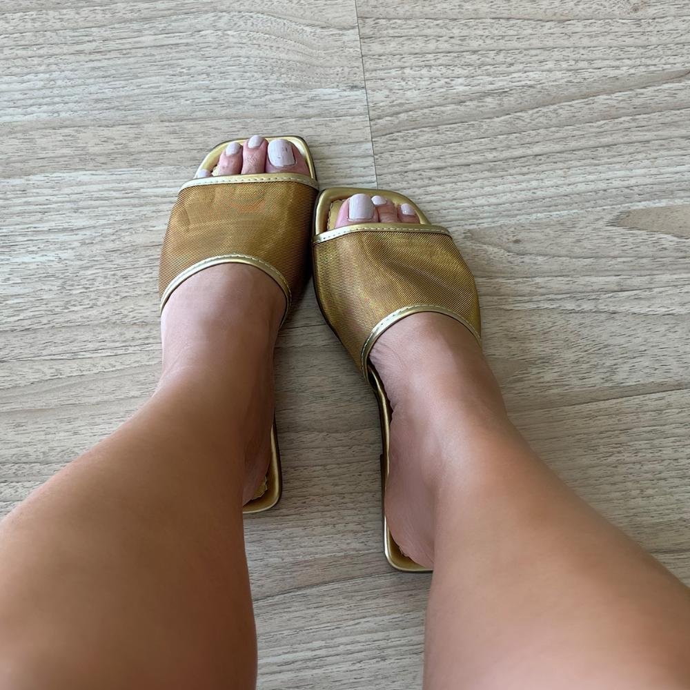 Rasteira Fany Tela Dourada Dourado 4