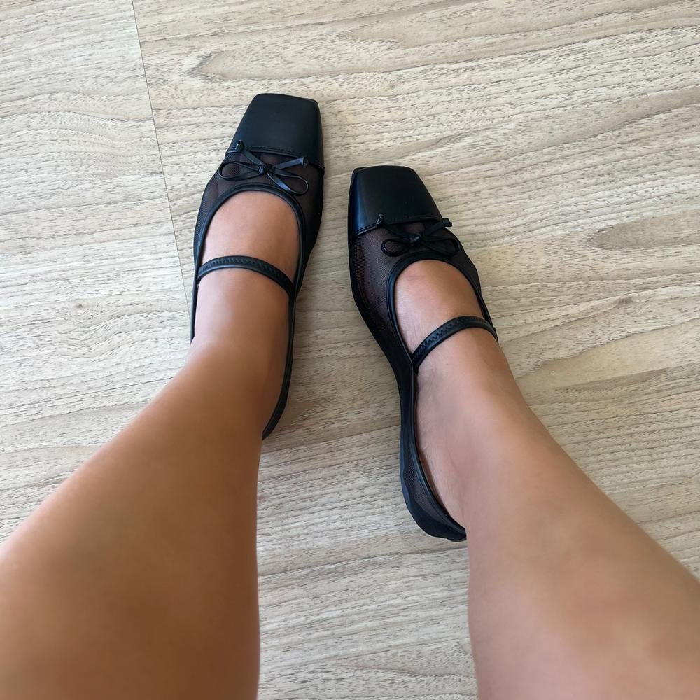 Sapatilha Briana com Laço Tela Preta Preto 2