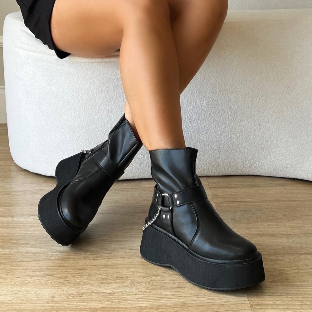 Bota Coturno Plataforma Lívia Preto Preto 2