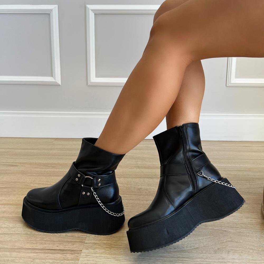 Bota Coturno Plataforma Lívia Preto Preto 4