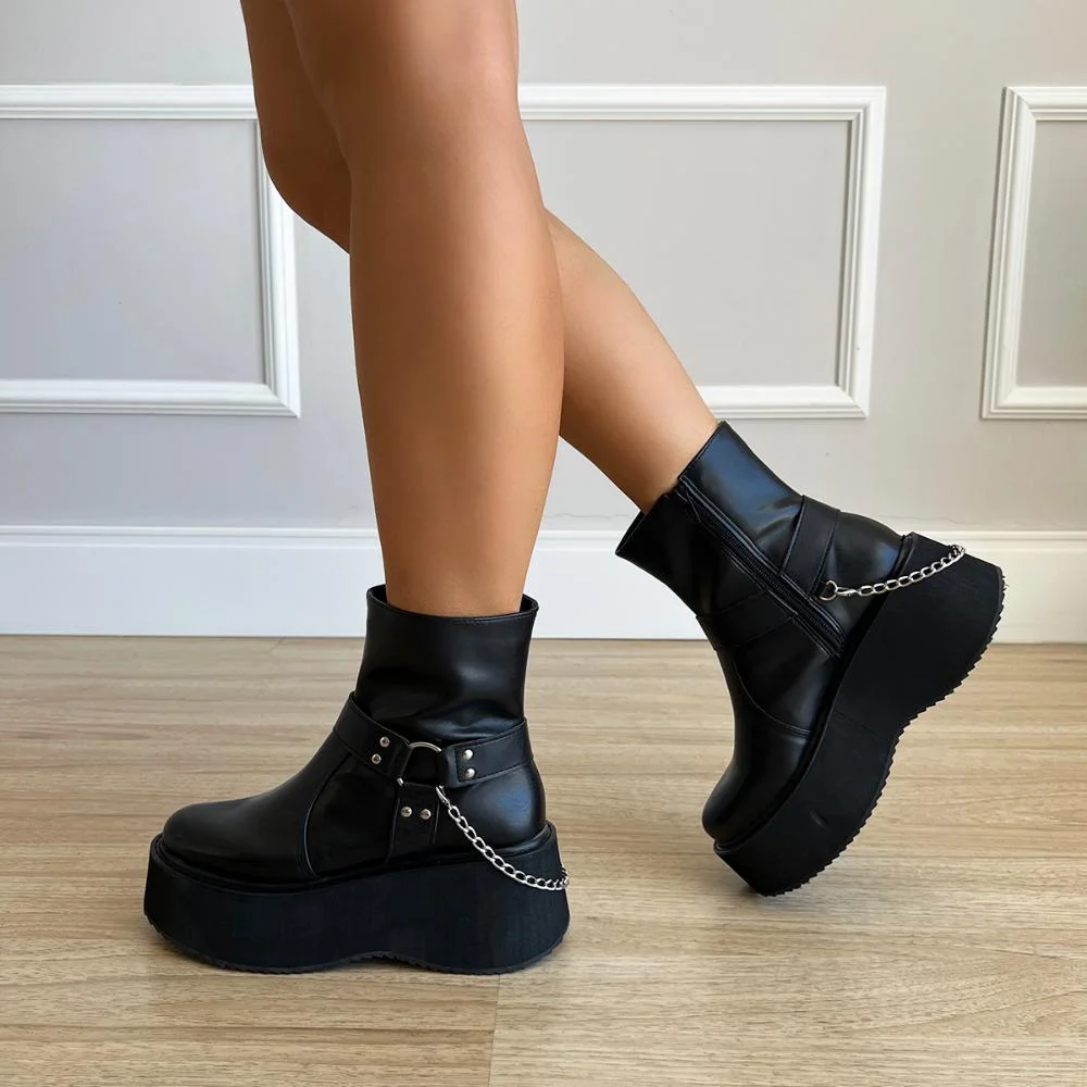 Bota Coturno Plataforma Lívia Preto Preto 6