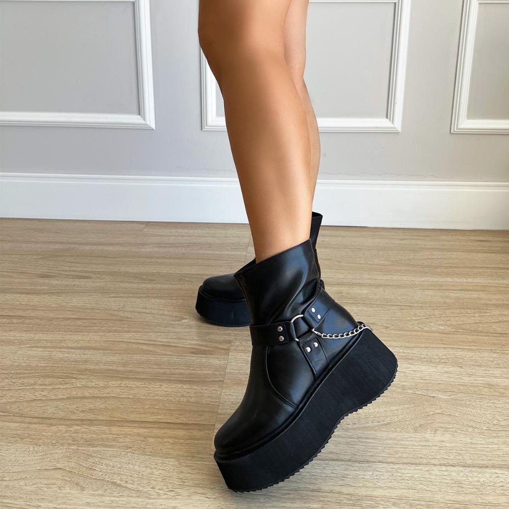 Bota Coturno Plataforma Lívia Preto Preto 7