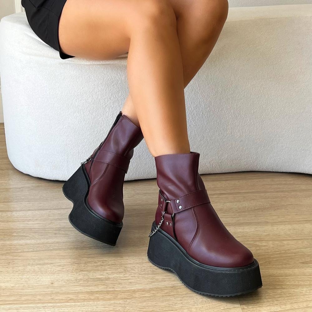 Bota Coturno Plataforma Lívia Bordô Vermelho 2