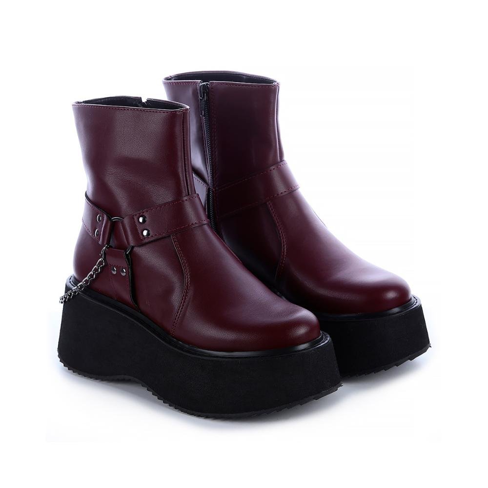 Bota Coturno Plataforma Lívia Bordô Vermelho 3