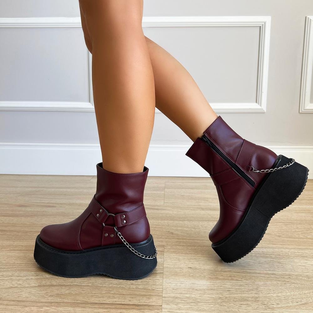 Bota Coturno Plataforma Lívia Bordô Vermelho 5
