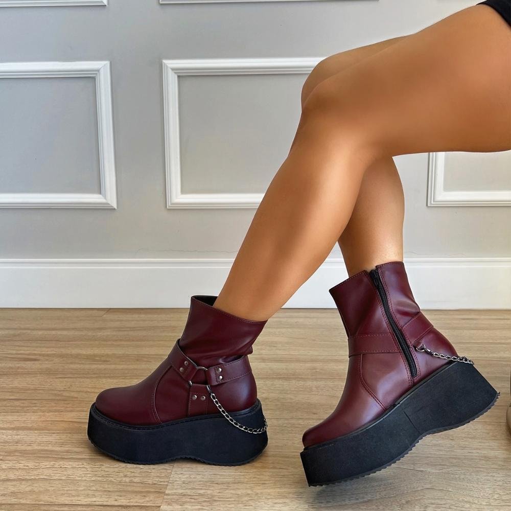 Bota Coturno Plataforma Lívia Bordô Vermelho 6