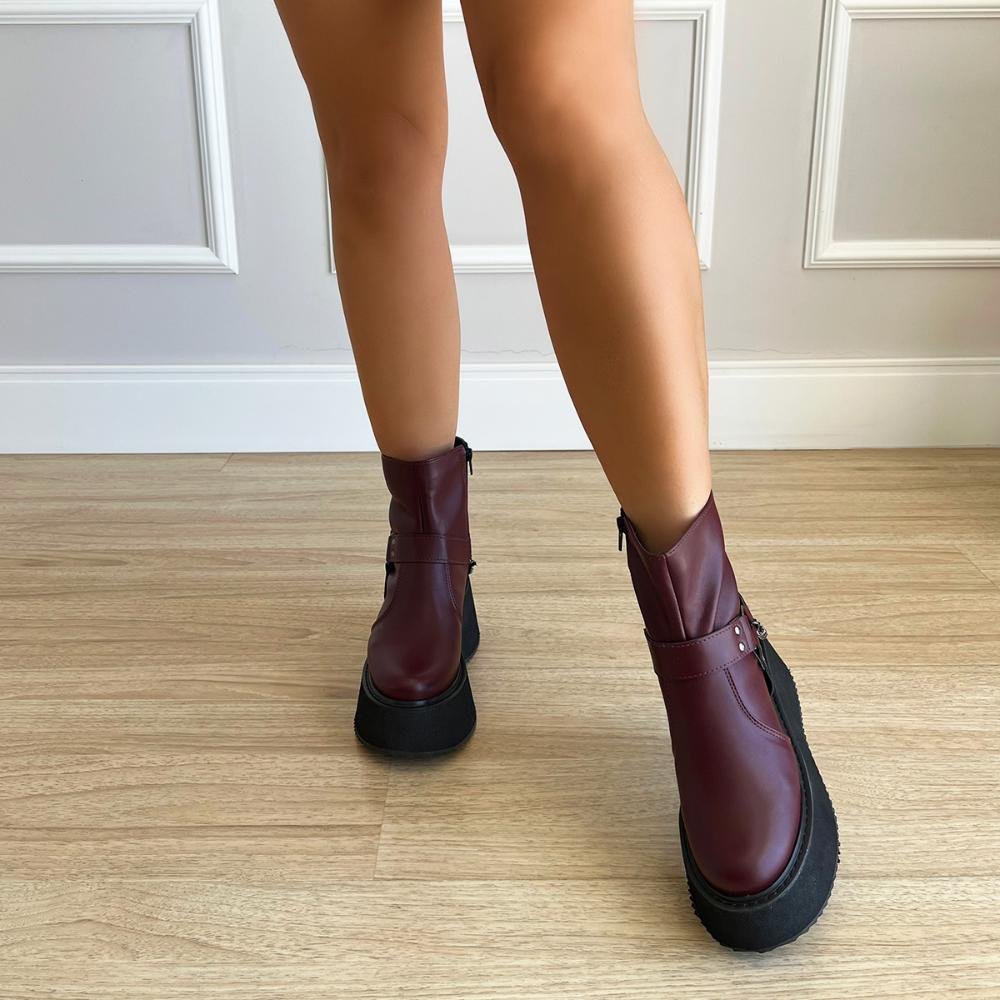 Bota Coturno Plataforma Lívia Bordô Vermelho 7