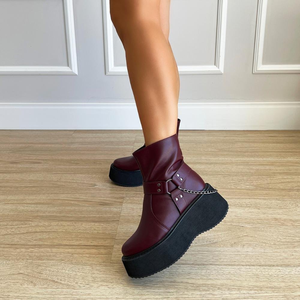 Bota Coturno Plataforma Lívia Bordô Vermelho 8