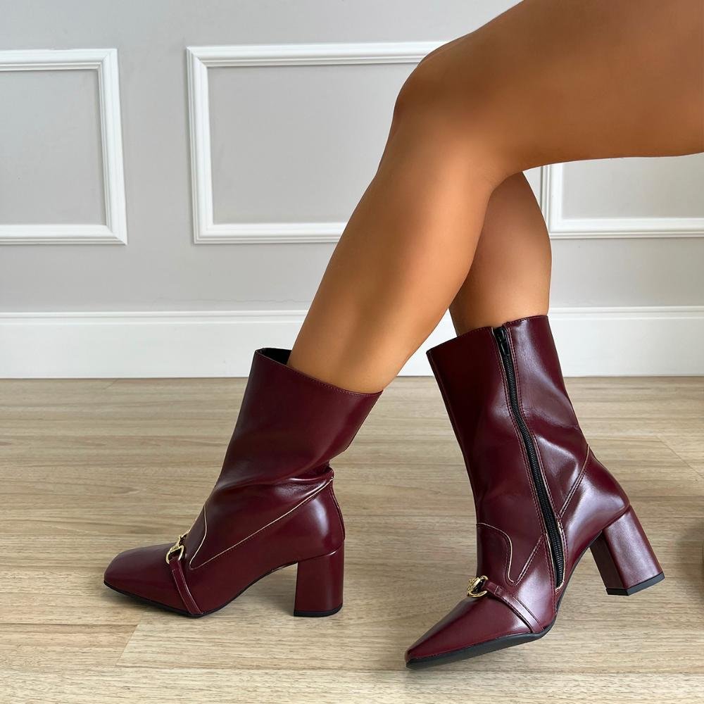Bota Salto Bloco Megan Bordô Vermelho 2