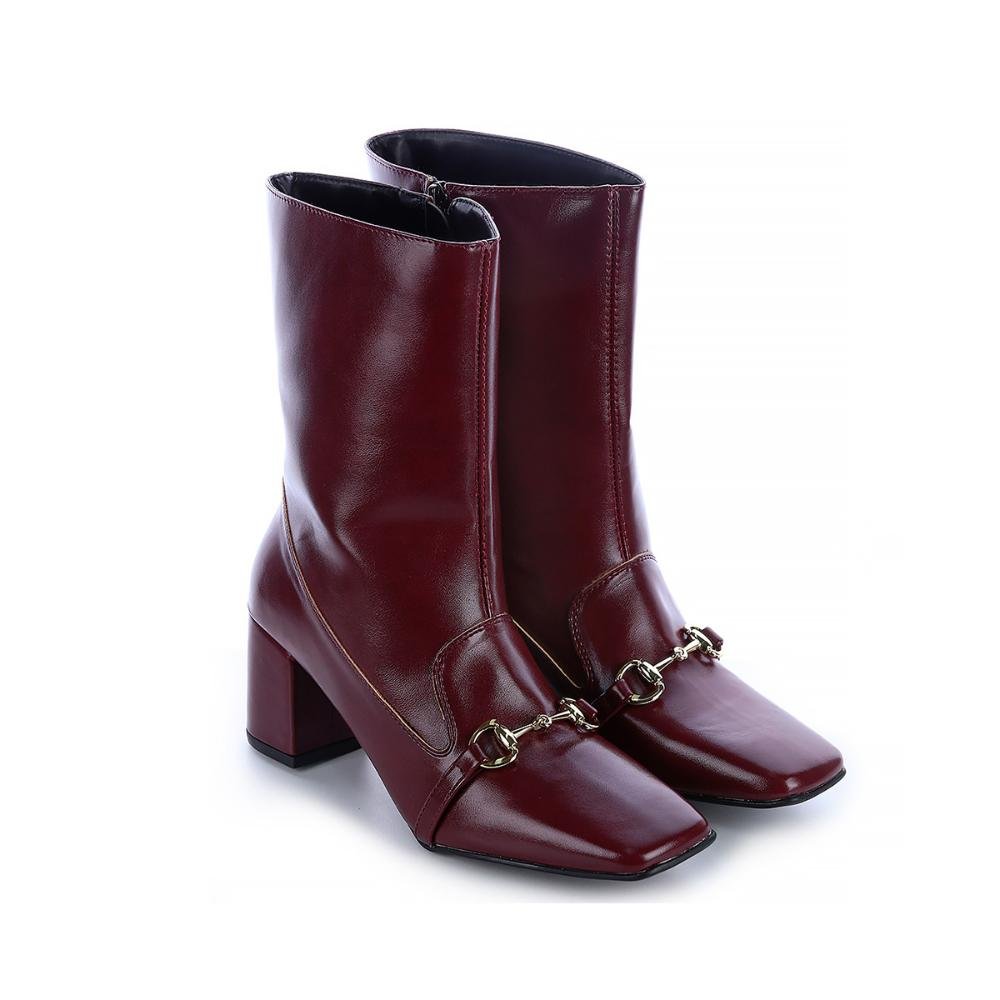 Bota Salto Bloco Megan Bordô Vermelho 3