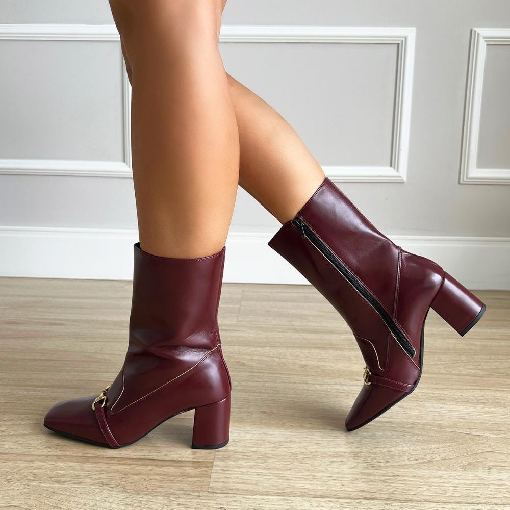 Bota Salto Bloco Megan Bordô Vermelho 4