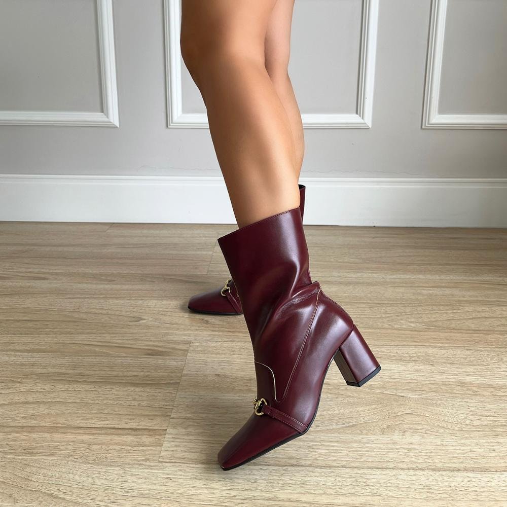 Bota Salto Bloco Megan Bordô Vermelho 7