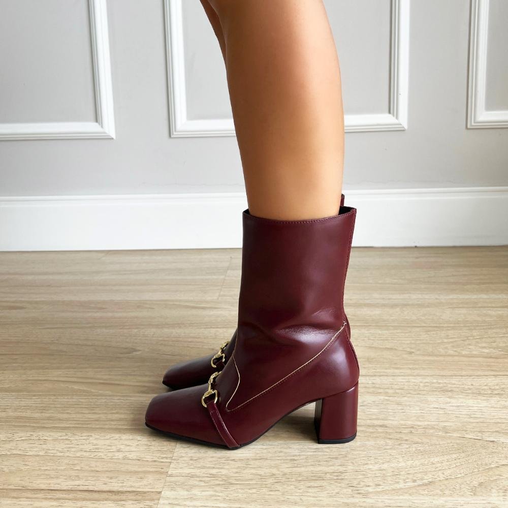 Bota Salto Bloco Megan Bordô Vermelho 8