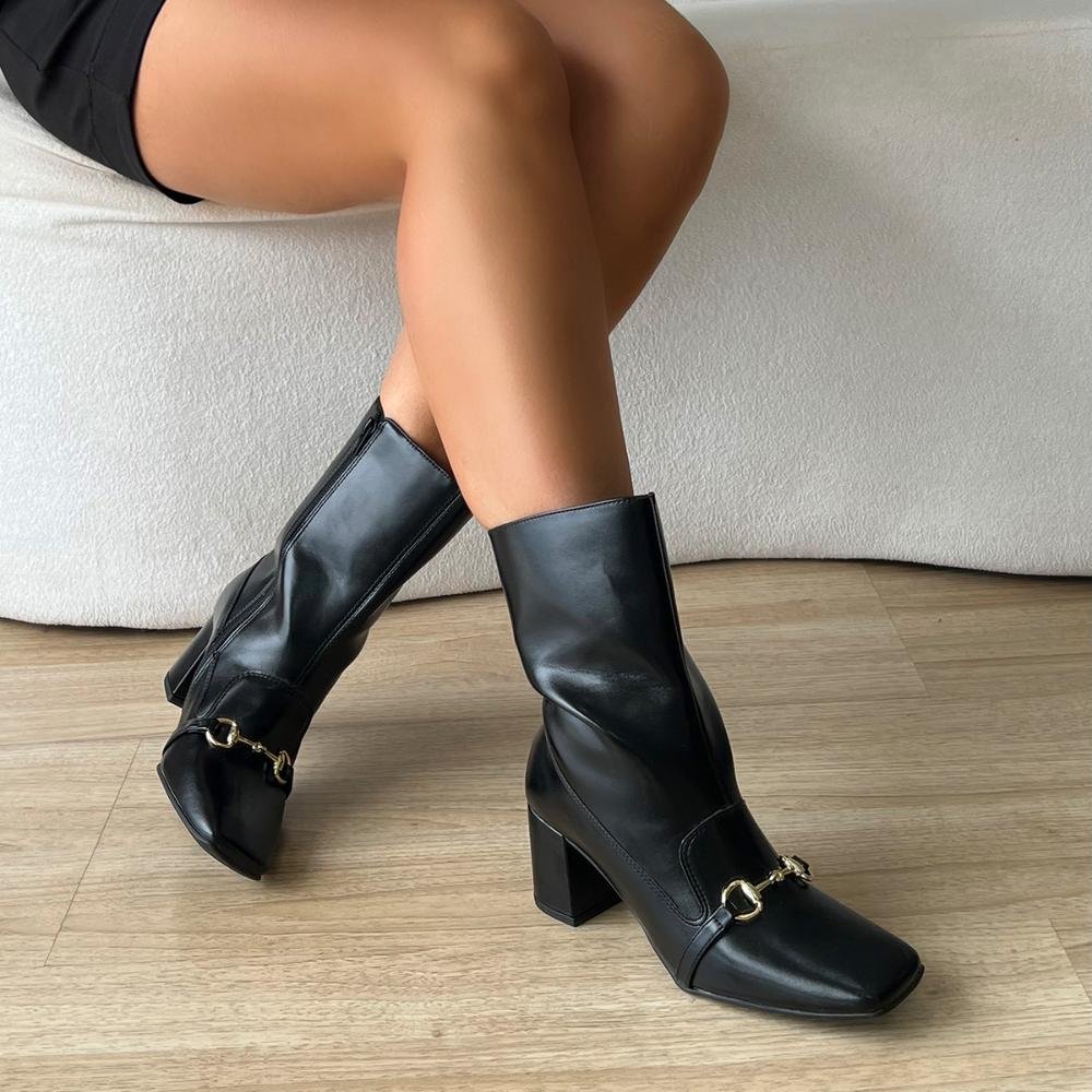 Bota Salto Bloco Megan Preto Preto 5