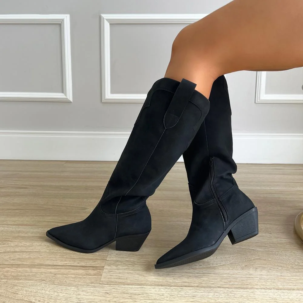 Bota Western Vivian Camurça Preto Preto 4