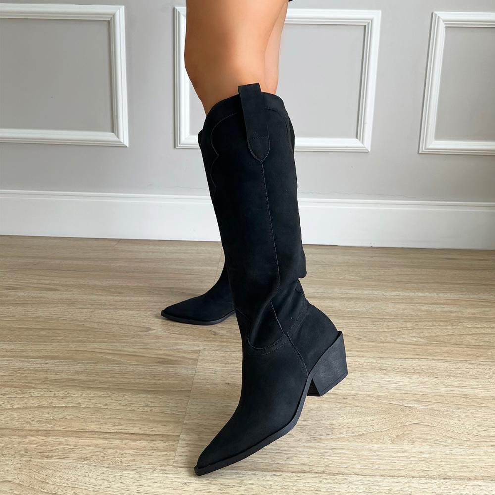 Bota Western Vivian Camurça Preto Preto 6