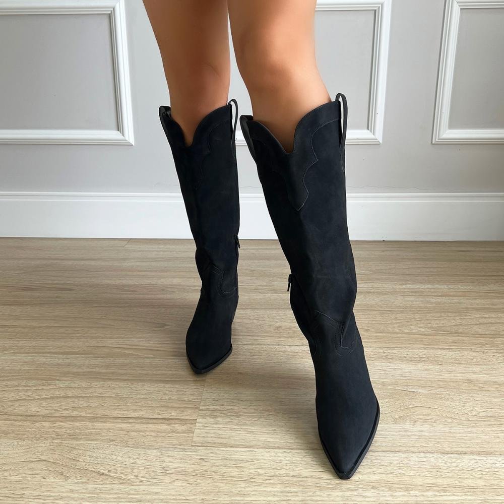 Bota Western Vivian Camurça Preto Preto 7