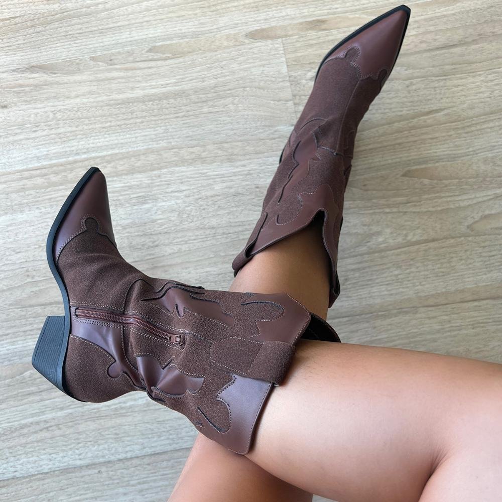 Bota Feminina Country Michelle Camurça Marrom Marrom 7