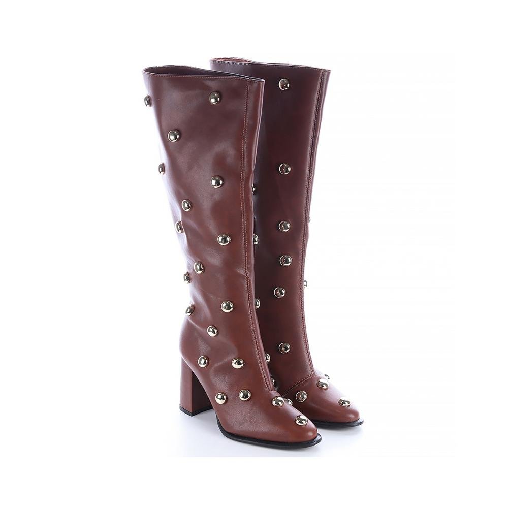 Bota Cano Alto Aplicações Suzane Marrom Marrom 3