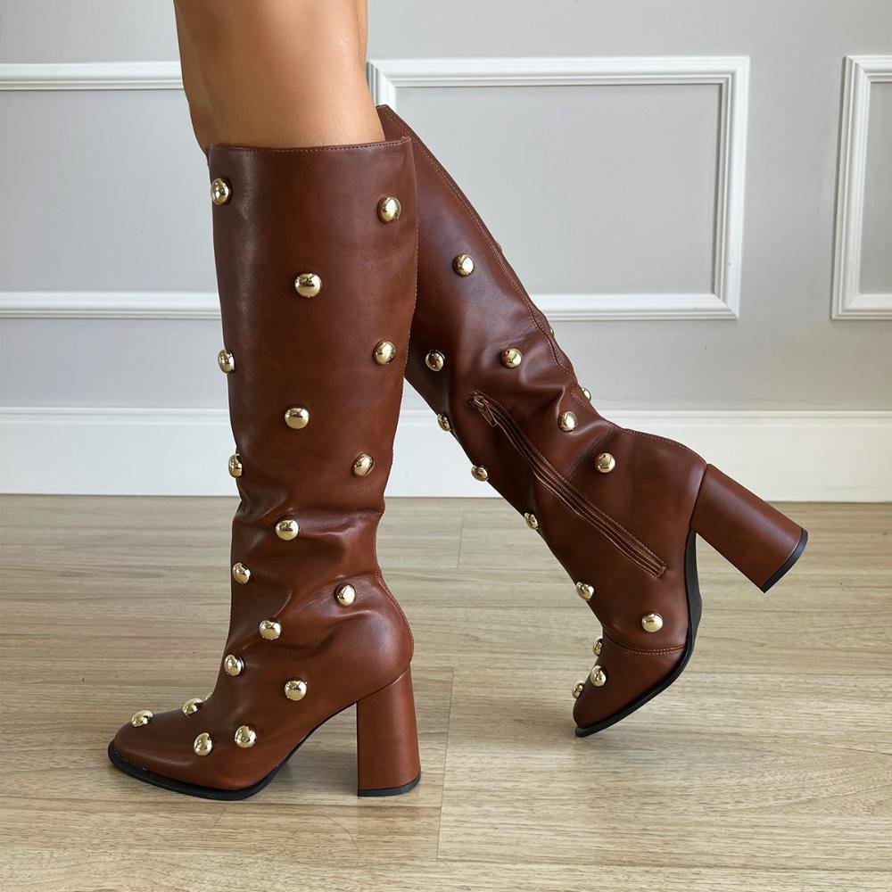 Bota Cano Alto Aplicações Suzane Marrom Marrom 4