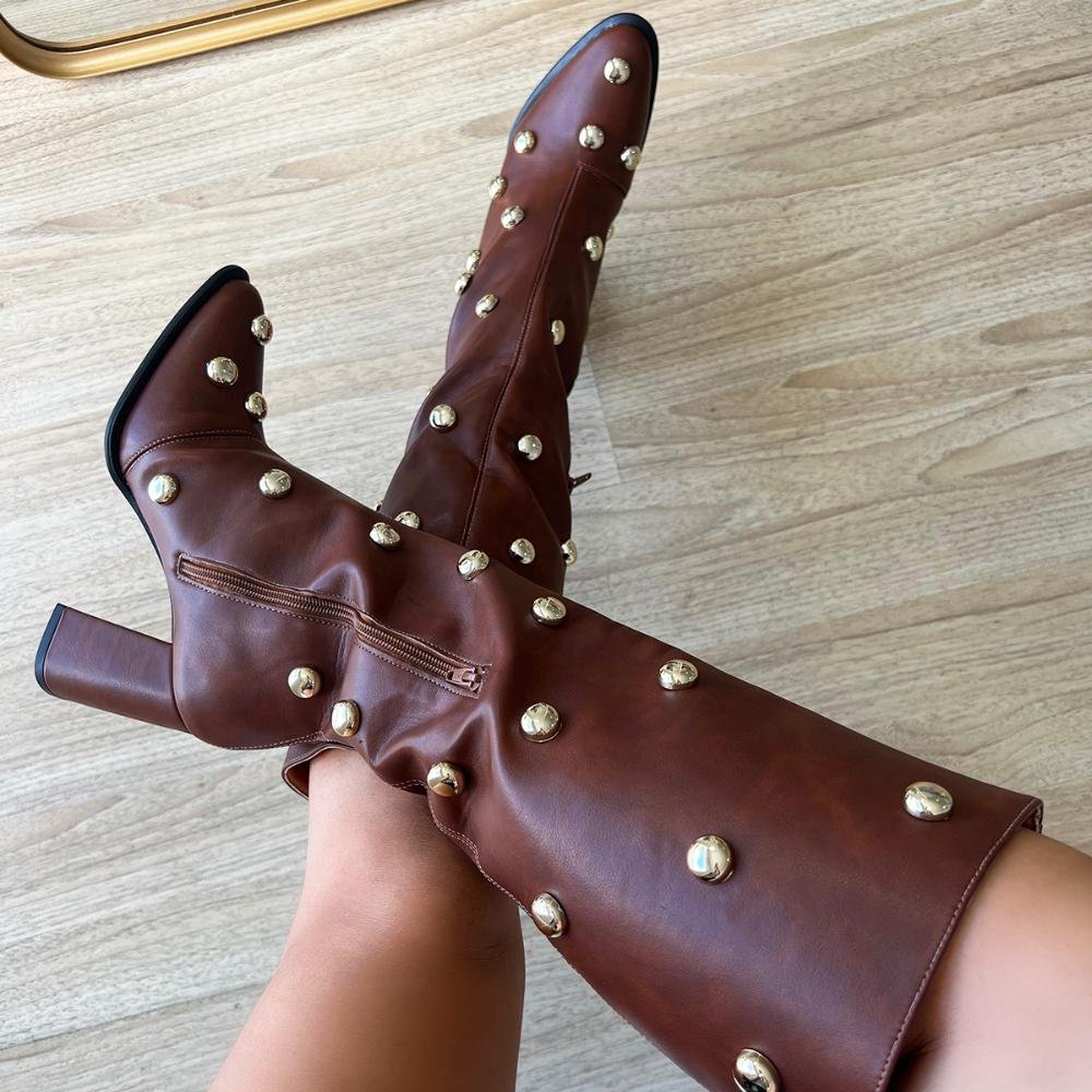 Bota Cano Alto Aplicações Suzane Marrom Marrom 5