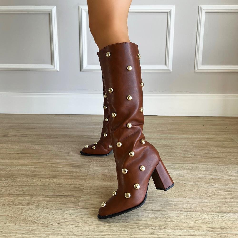 Bota Cano Alto Aplicações Suzane Marrom Marrom 8