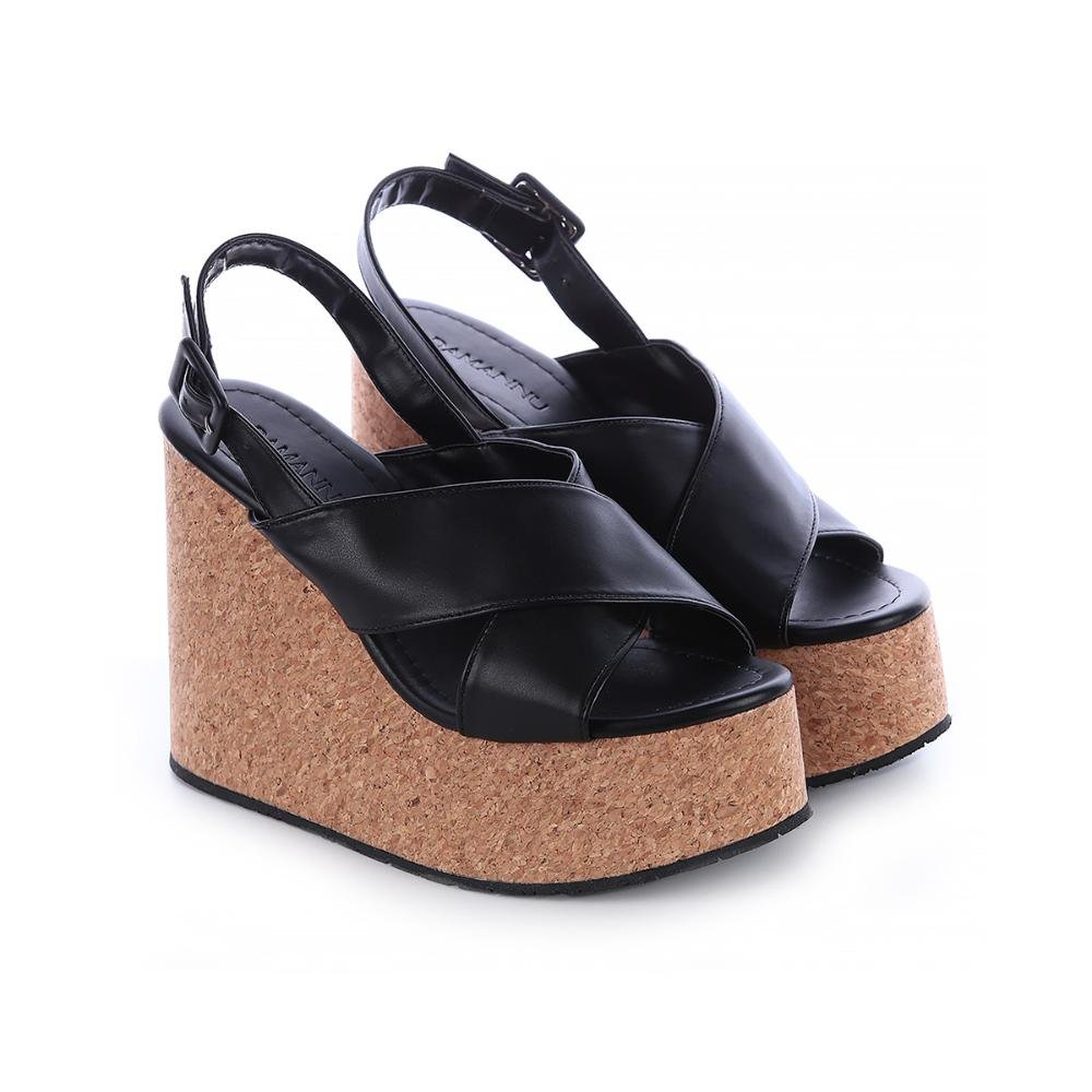 Sandália Plataforma Salto Cortiça Jana Preto Preto 3