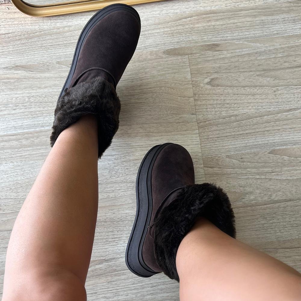 Bota de Pelos Forrada Salto Plataforma Cano Médio Marrom Marrom 5