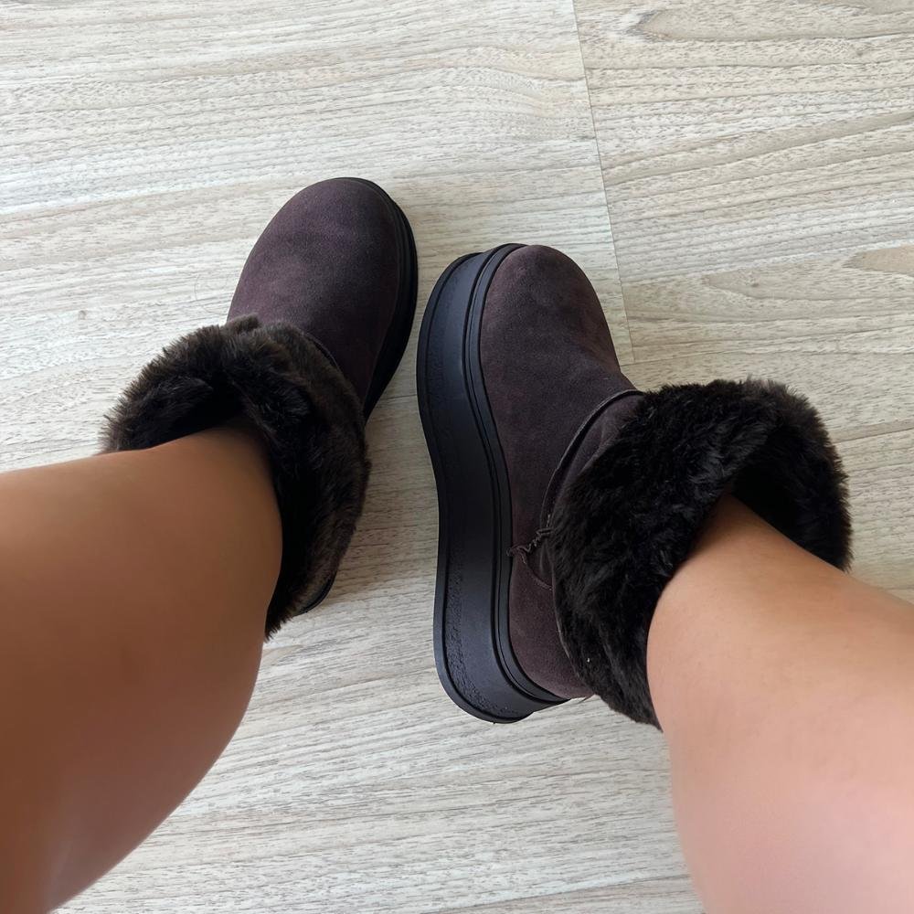 Bota de Pelos Forrada Salto Plataforma Cano Médio Marrom Marrom 6