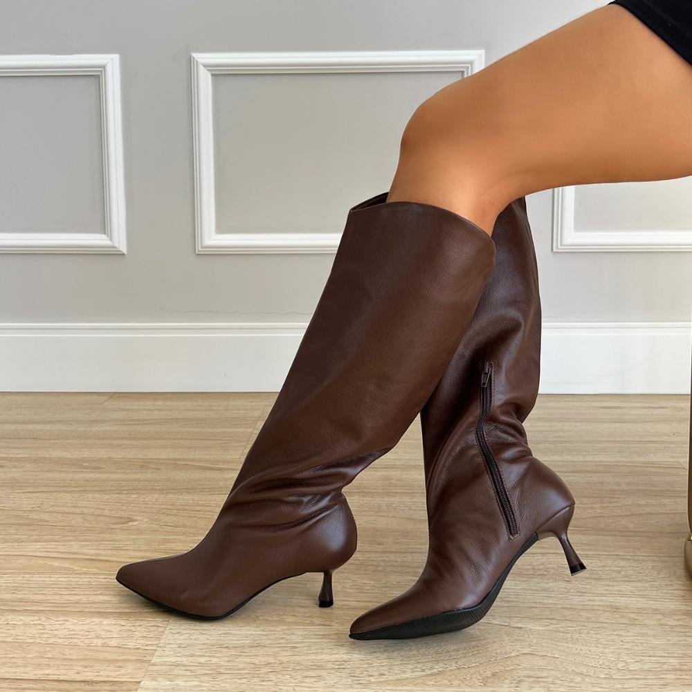 Bota de Couro Salto Taça Emily Marrom Marrom 4