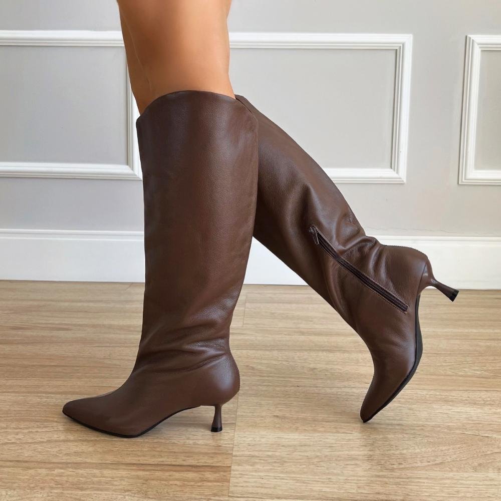 Bota de Couro Salto Taça Emily Marrom Marrom 5