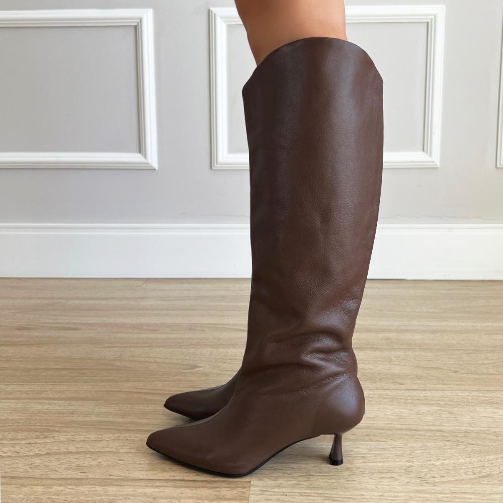 Bota de Couro Salto Taça Emily Marrom Marrom 6