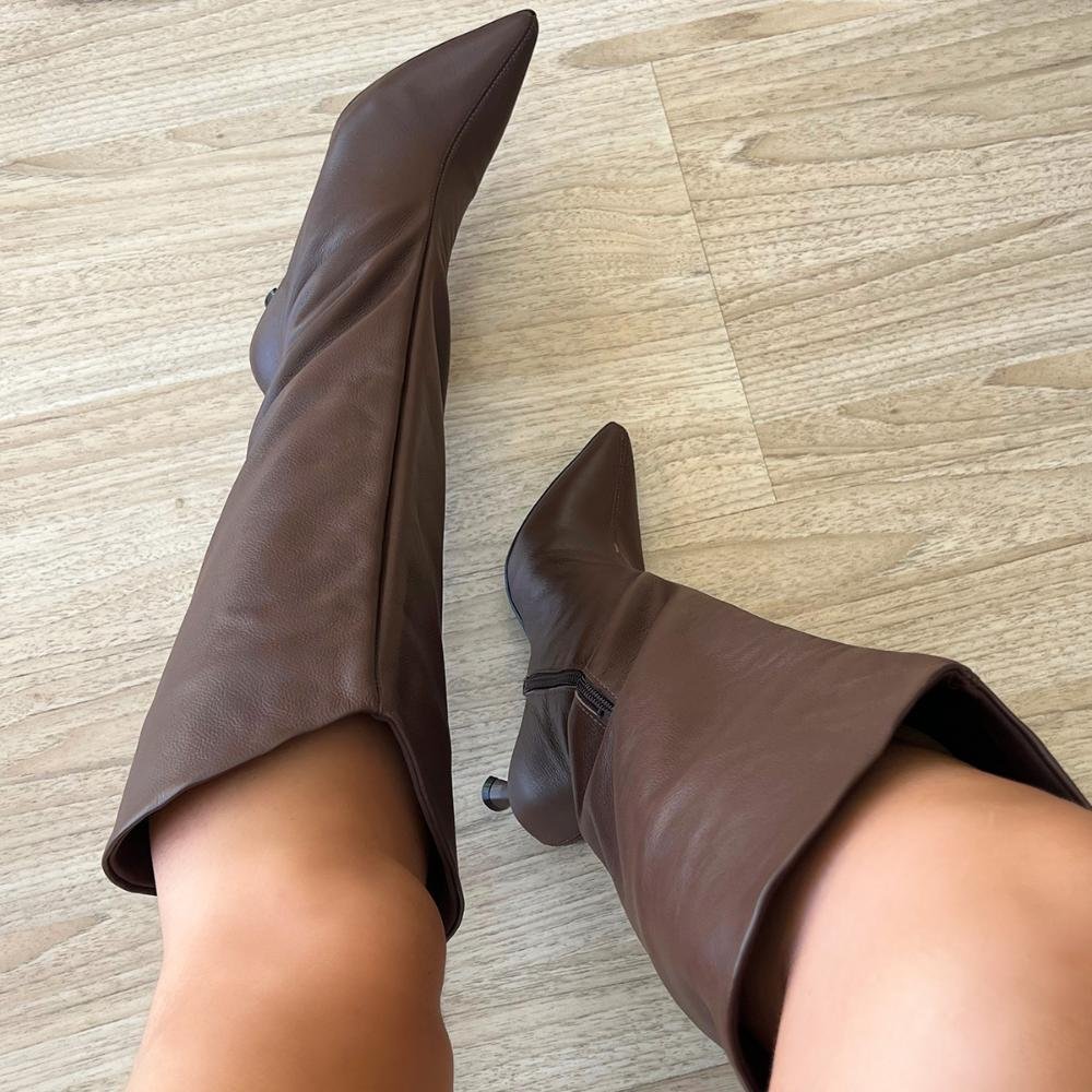 Bota de Couro Salto Taça Emily Marrom Marrom 7