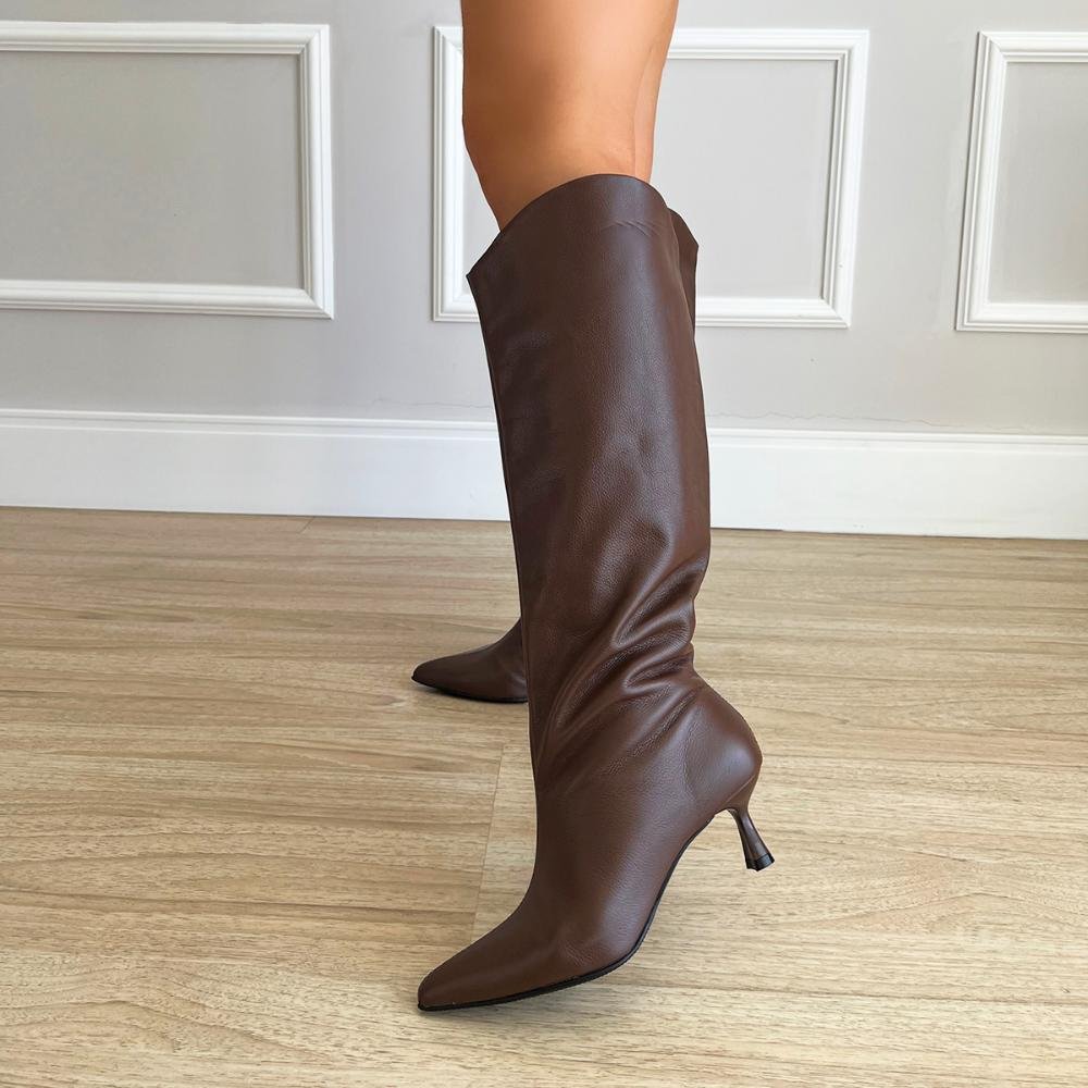 Bota de Couro Salto Taça Emily Marrom Marrom 8