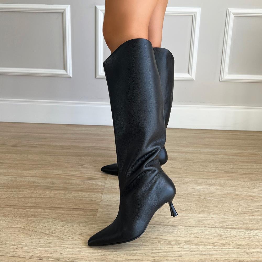 Bota de Couro Salto Taça Emily Preto Preto 4