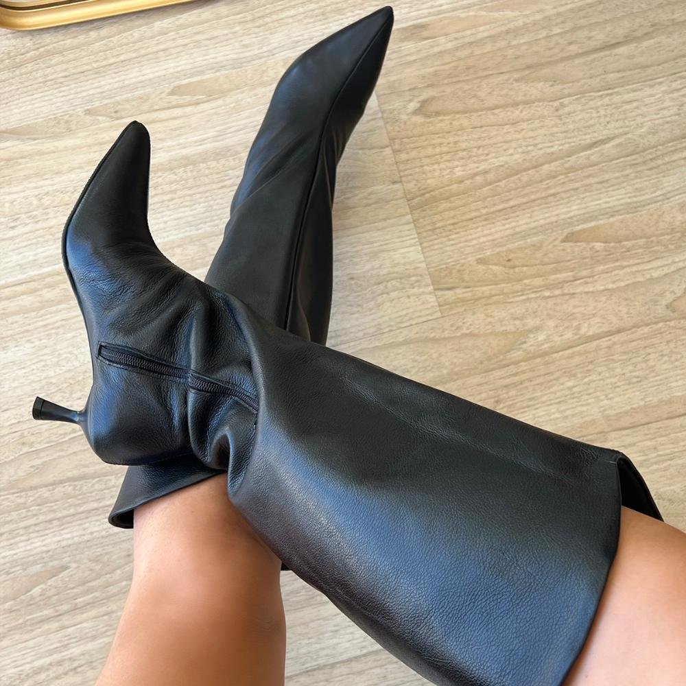 Bota de Couro Salto Taça Emily Preto Preto 5